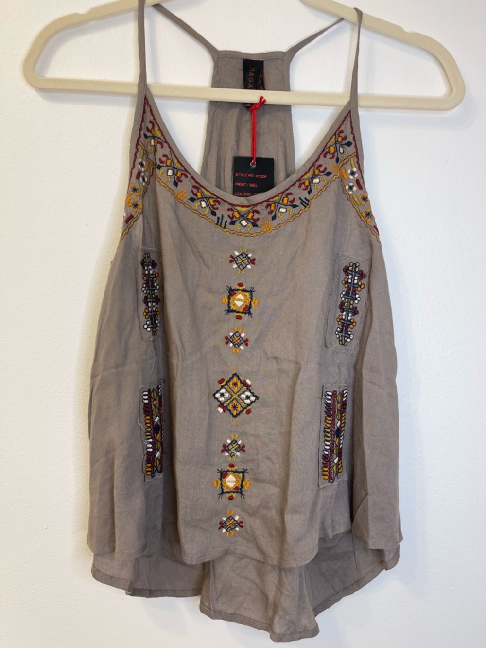 RAGA Taupe Embroidered Spaghetti Strap Camisole Size XS PTP 17”